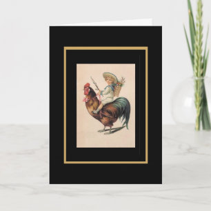 Carte vintage Garçon sur le coq