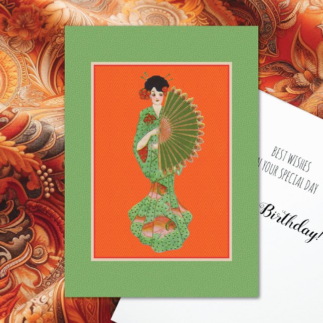 Carte Vintage Geisha à Kimono Anniversaire (Créateur téléchargé)