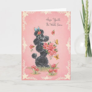 Carte Vintage Get Well - Le Poodle Apporte Des Fleurs,