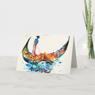 Carte Vintage Gondola Venise Ville Voyage Amour Aquarell