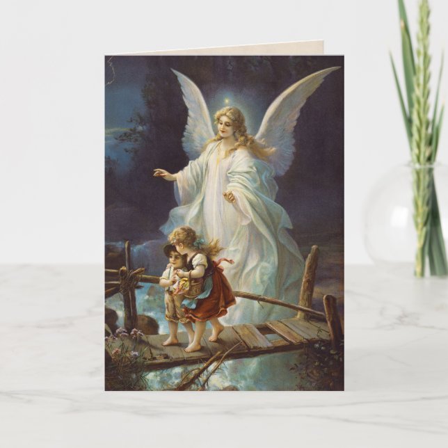 Carte Vintage Guardian Angel and Children (Devant)