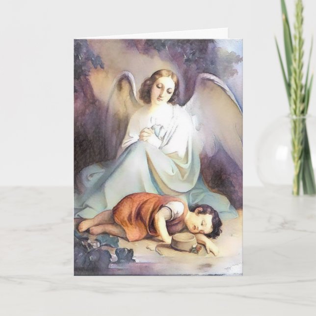 Carte Vintage Guardian Angel Religieux Écriture Enfant (Devant)