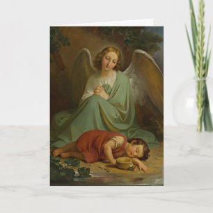 Carte Vintage Guardian Angel Religieux Écriture Enfant