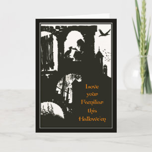 Carte Vintage Halloween Arthur Rackham Witch + Chat Noir