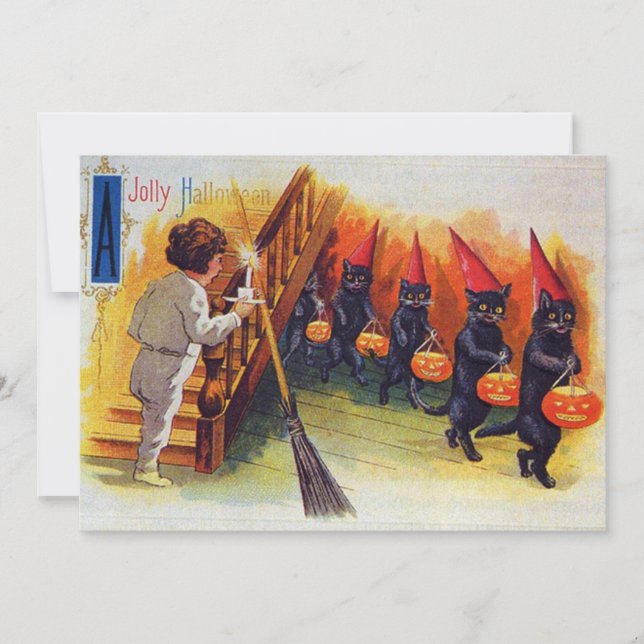 Carte Vintage Halloween Chats Citrouille effroi (Devant)