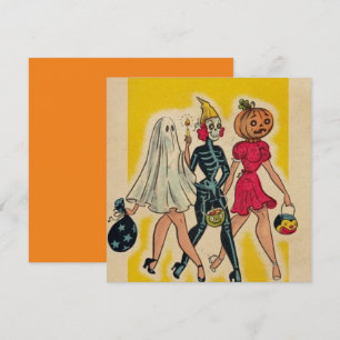 Carte Vintage Halloween Filles Trick Ou Traiter
