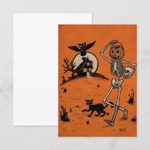 Carte Vintage Halloween Joyeux Citrouille Marcher Avec C