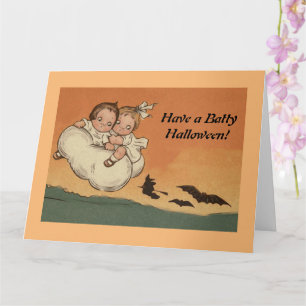 Carte Vintage Halloween les enfants volant chauves-souri