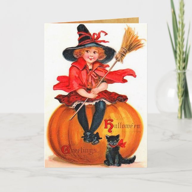 Carte vintage Halloween Lil' Witch (Devant)