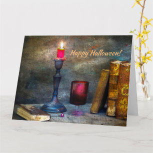 Carte Vintage Halloween Red Candle & vieux livres