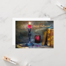 Vintage Halloween Red Candle & vieux livres