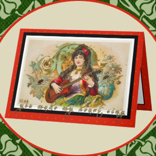 Carte Vintage Happy Valentine's Day Gypsy Playing Guitar
