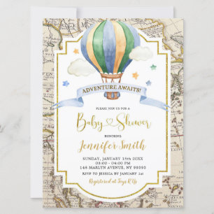 Carte vintage Hot Air Balloon Adventure Baby showe
