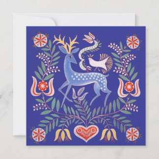 Carte vintage Hungarian Folk Art Deer and Flowers