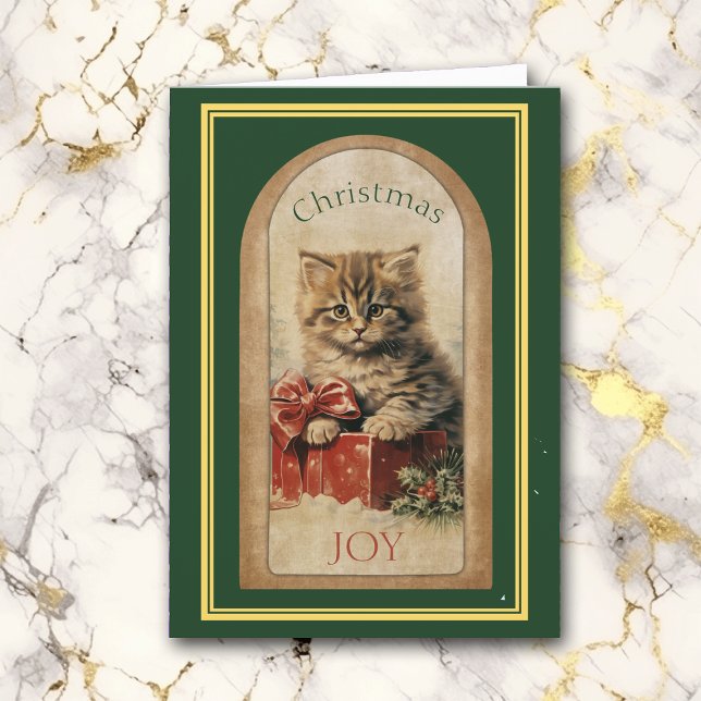 Carte Vintage Image Tabby Kitten Cadeau de Noël (Créateur téléchargé)