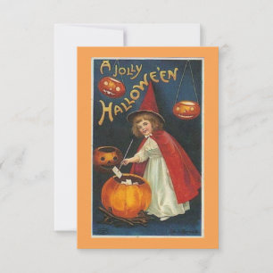 Carte Vintage Jolly Halloween Witch et Citrouilles