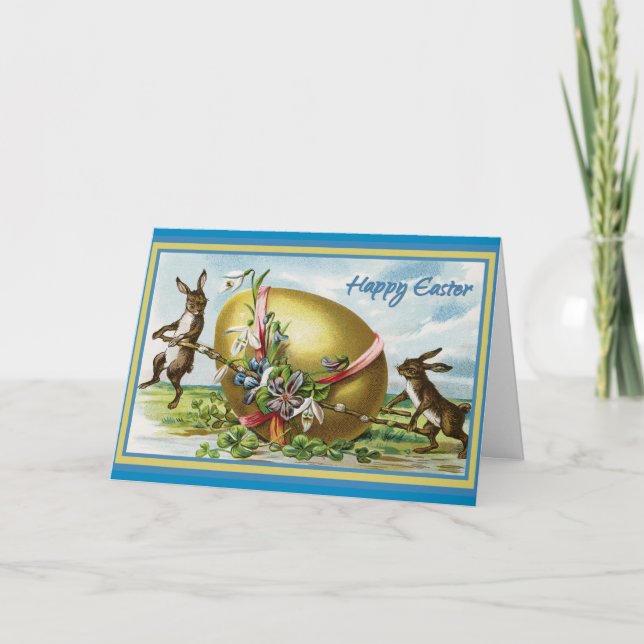 Carte Vintage Joyeux lapin de Pâques OEufs de Pâques (Devant)