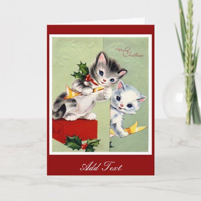 Carte Vintage Joyeux Noël Kittens 2 (Devant)