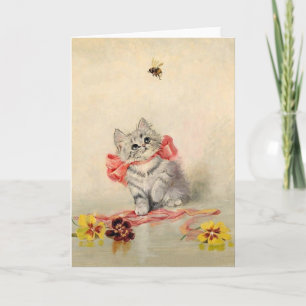 Carte Vintage Kitten and Bee Note