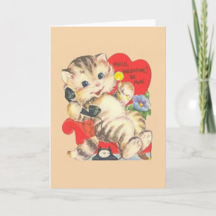 Carte vintage Kitten / Chat Valentine's Day Card