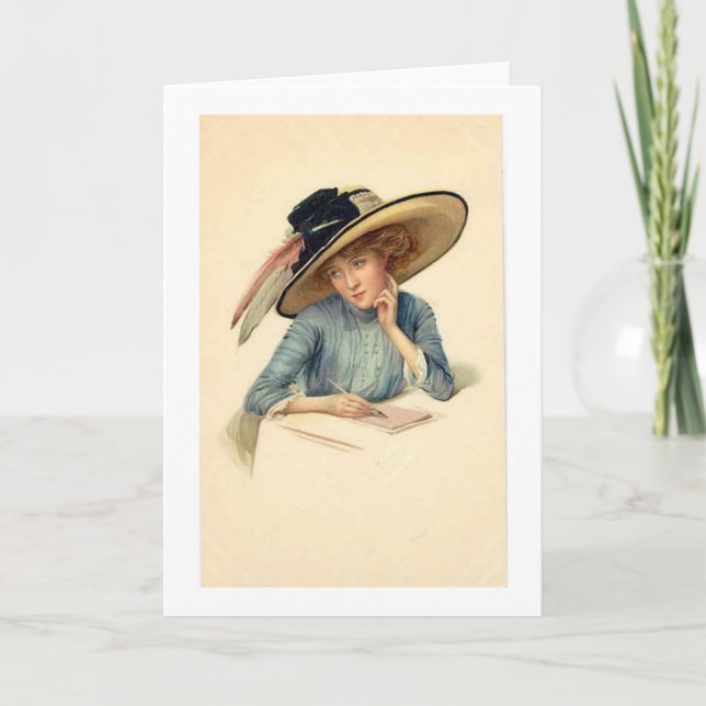 Carte Vintage - Lady Écrire une lettre, (Devant)