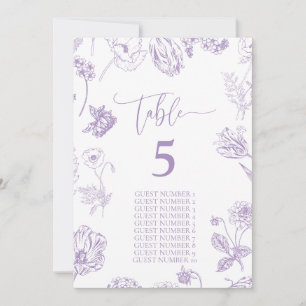 Carte Vintage Lilac Floral Nom de l'invité Numéro de tab