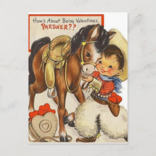 Carte vintage Little Cowboy & Cute Pony Valentine