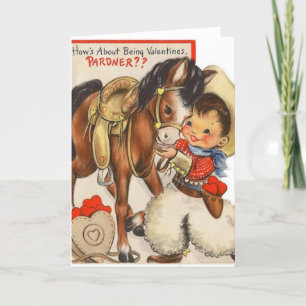 Carte vintage Little Cowboy & Cute Pony Valentine