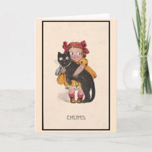 Carte vintage Little Girl et Black Cat Note Card