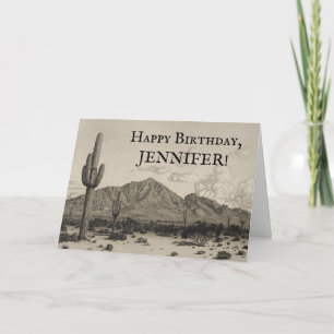 Carte Vintage Look Desert, Cactus, Mountain Scene