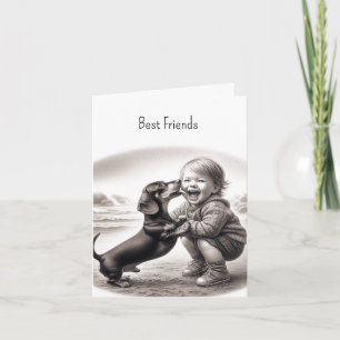 Carte Vintage meilleur ami Dachshund