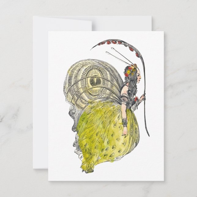 Carte Vintage Mignonne Imaginaire Papillon Fée avec aile (Devant)