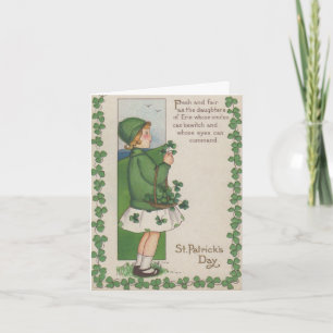 Carte Vintage mignonne irlandaise fille St. Patrick's Da