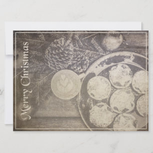Carte Vintage Motif de Noël avec Cookies et Café