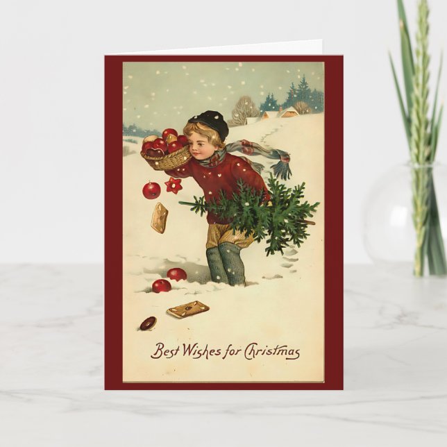 Carte Vintage Noël hiver Neige Rétro (Devant)