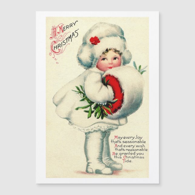Carte Vintage Noël Neige Enfant (Devant)