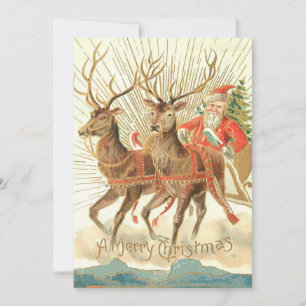 Carte Vintage Noël Père Noël et Reindeer