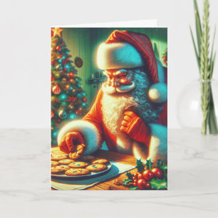 Carte Vintage Noël Père Noël Manger Cookies