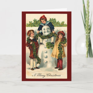 Carte Vintage Noël Snowman Personnaliser d'hiver