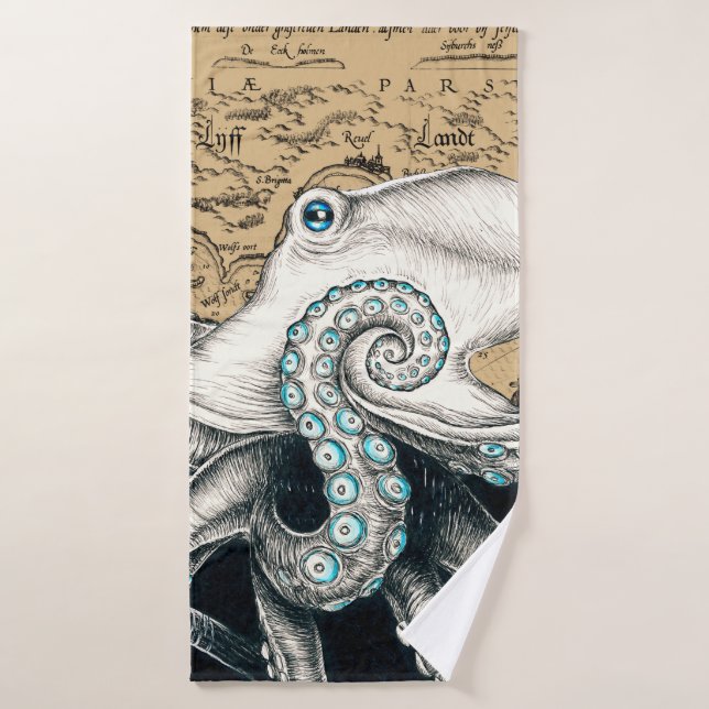 Carte Vintage octopique beige (Serviette de bain)