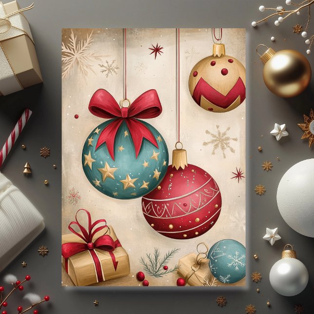 Carte Vintage Ornament Treasure  (Vintage ornaments and bows create a timeless Christmas greeting card)
