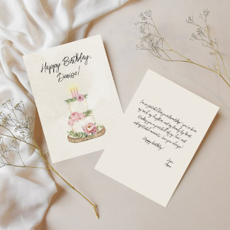 Carte Vintage Pastel Aquarelle Peonies gâteau Anniversai