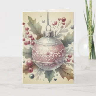 Carte Vintage Pastel Watercolor Christmas Ornaments
