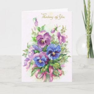Carte Vintage - Penser à vous Bouquet de Pansies,