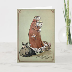 Carte vintage Père Noël Lighting a Smoke Holiday C