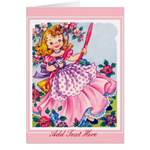 Carte vintage Petite Fille Et Chat