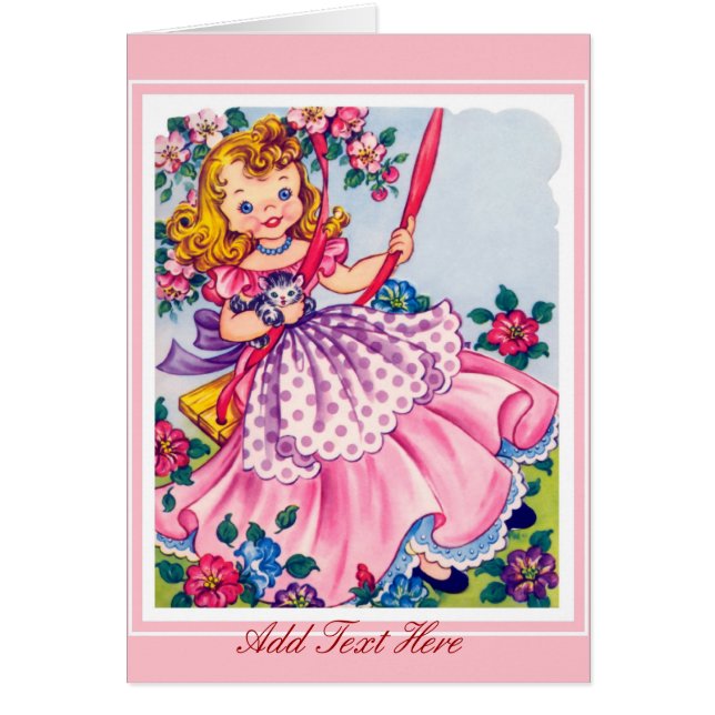 Carte vintage Petite Fille Et Chat (Devant)