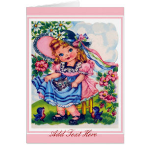 Carte Vintage Petite Fille Et Chat 2