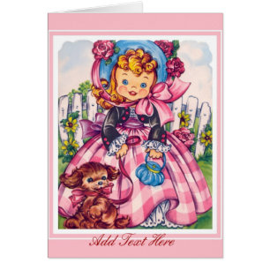 Carte vintage Petite fille et chien 2
