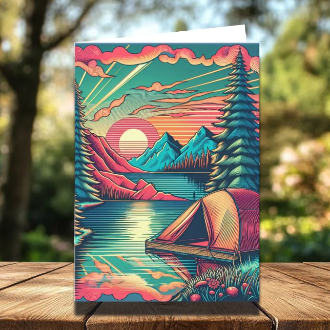 Carte Vintage Pink et Turquoise Camping Thème Anniversai (Créateur téléchargé)